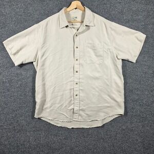 TravelSmith Shirt Mens XL Short Sleeve Button Up Beige Rayon Blend Utility Dad